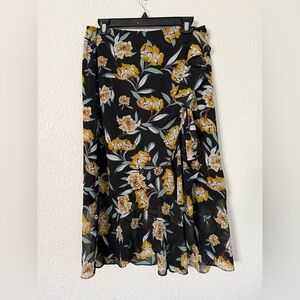 Tronjori Floral Wrap Midi Skirt in Black and Yellow